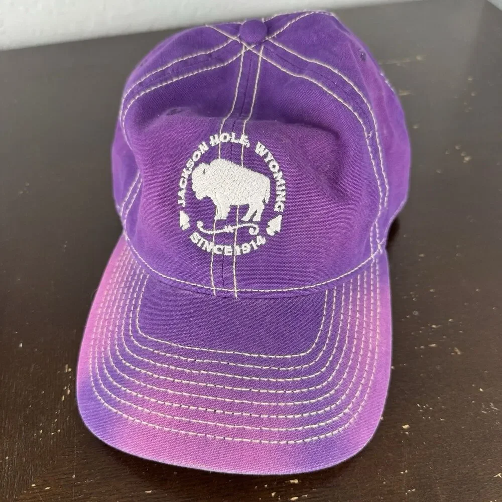 Jackson Hole Wyoming Strapback Hat Baseball Cap Purple Adjustable The Game Cottn